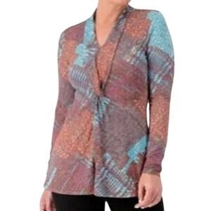 ATTITUDES by RENEE Casknit Front Knot Tunic with Pockets Plaid Illusion 1XP NWT